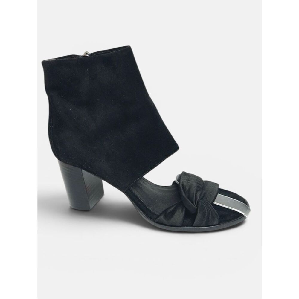 New Zero + Maria Cornejo Black Open Toe Bootie Black Suede Heels Shoes Italy 37